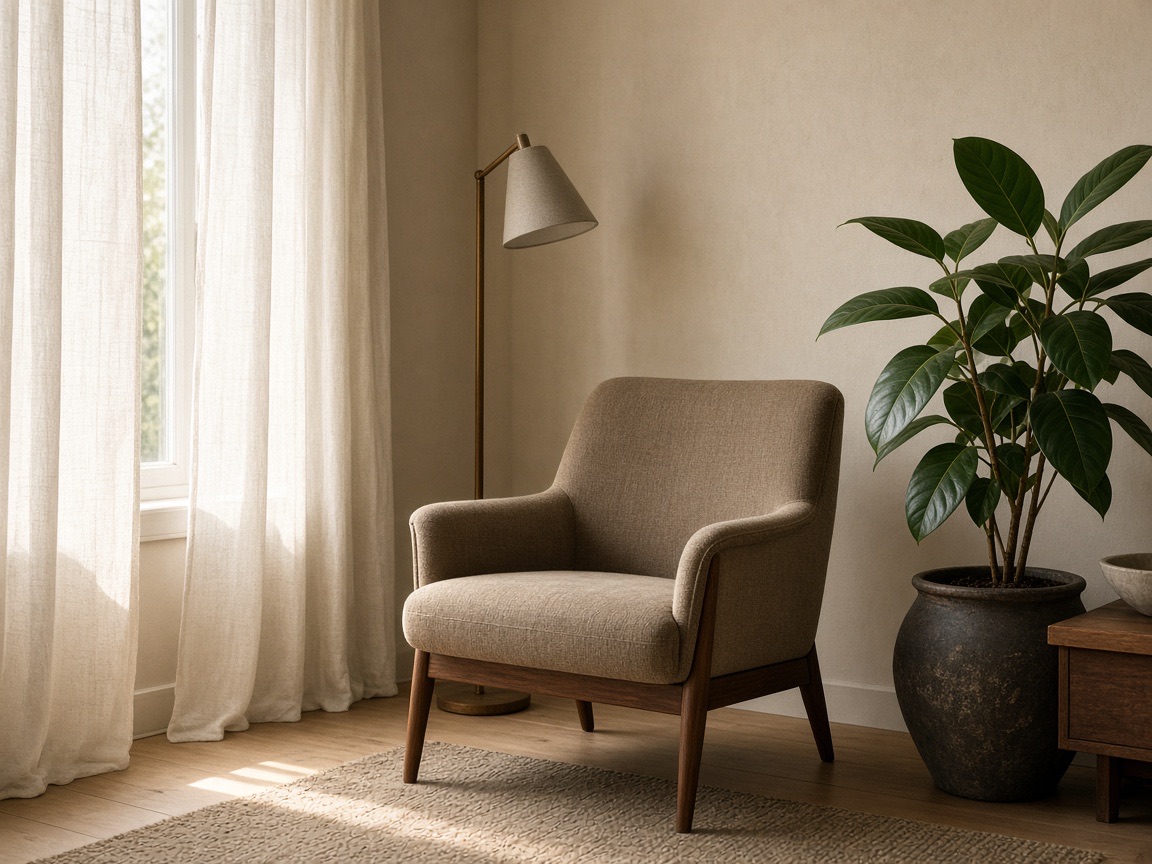 Wohnraum-Styling mit Sessel und Leuchte